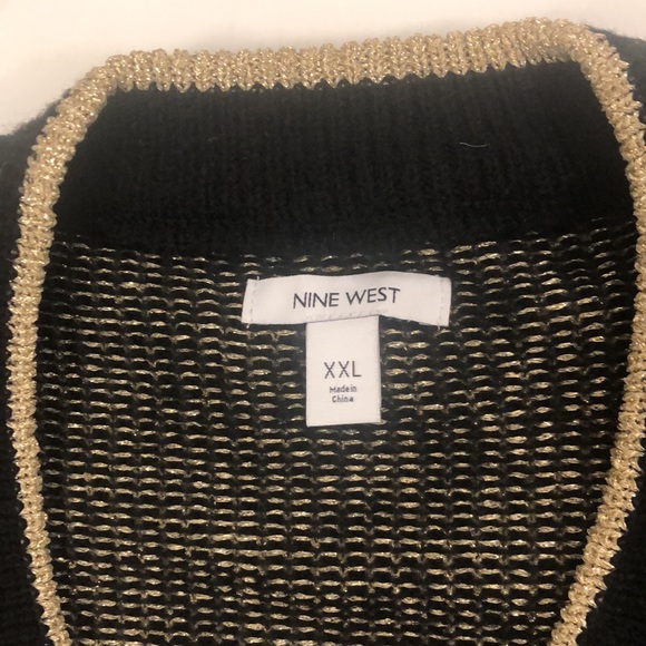 Nine West XXL Sweater Black Gold Stripe V-neck Long Sleeve Brand New Condition - Picture 2 of 8